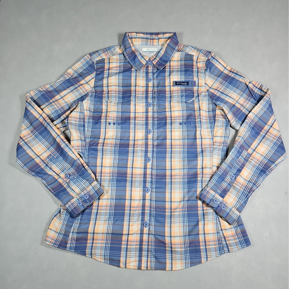 Columbia PFG Womens Plaid Omni-Shade Vented Fishing Outdoor Shirt Size Medium